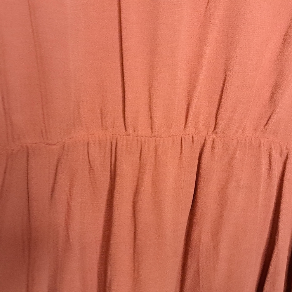 Burnt Orange Babydoll Gauze Lace Up Shirt with Embroidered, Crocheted Accents - Picture 2 of 10